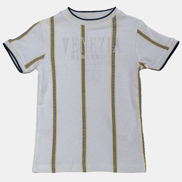 White S S Festive Printed Smart Tshirt With Emb White
