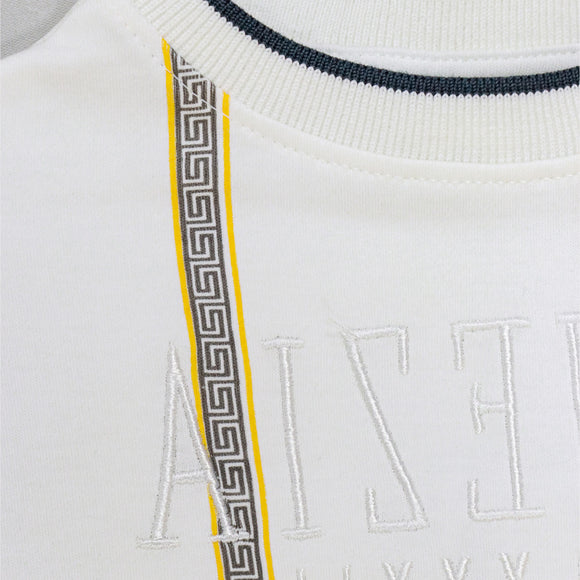 White S S Festive Printed Smart Tshirt With Emb White