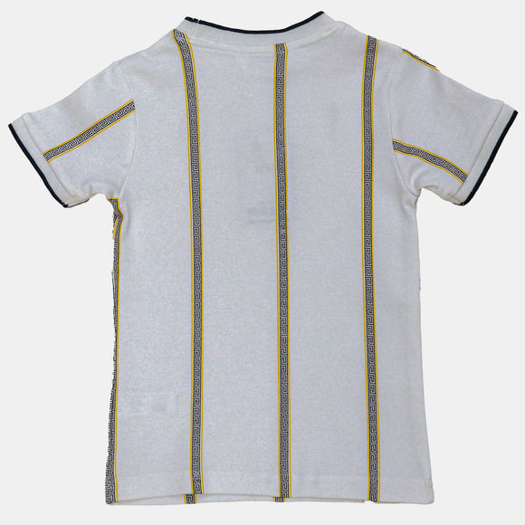 White S S Festive Printed Smart Tshirt With Emb White