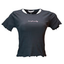 Black Printed Rib T Shirt-1