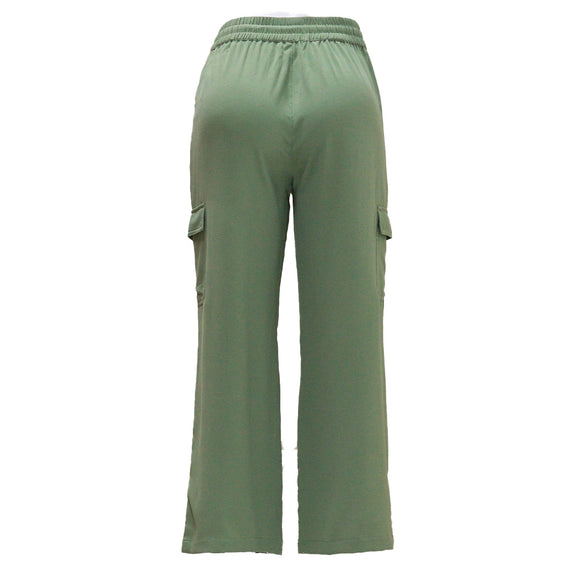 Sage Utility Pocket Detailed Elasticated Waist Wide Leg Trousers Pale
