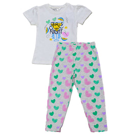 White Short Sleeve Placement Print Pj Sets White