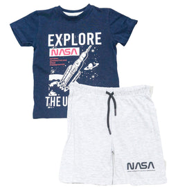 Navy Nasa Short Sleeve T Shirt And Shorts Pyjama Set