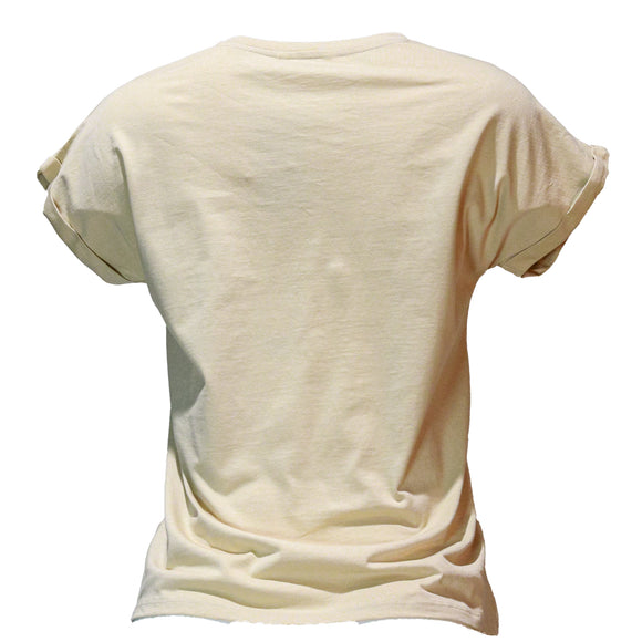 Beige Rolled Sleeves With Embellishement T Shirt
