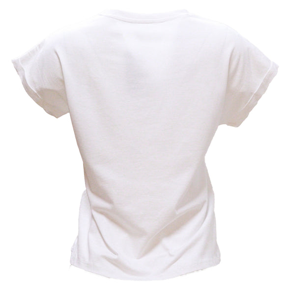 White Rolled Sleeves With Embellishement T Shirt