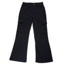 Black Cargo Pocket Flared Hem Twill Pants-1