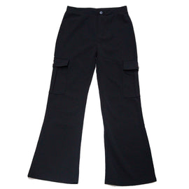 Black Cargo Pocket Flared Hem Twill Pants