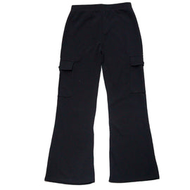 Black Cargo Pocket Flared Hem Twill Pants - 0