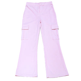 Pink Cargo Pocket Flared Hem Twill Pants Pale