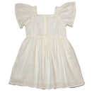 White Embroidered Yoke Flutter Sleeve Dress-2