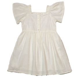 White Embroidered Yoke Flutter Sleeve Dress - 0