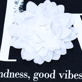 Black Ruffled Sleeve Top With Applique - 0