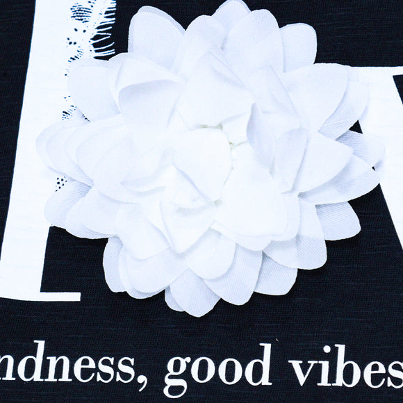 Black Ruffled Sleeve Top With Applique