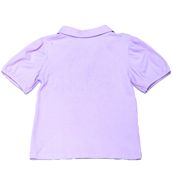 Rib Collar Puff Sleeve Top