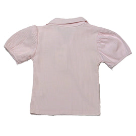 Rib Collar Puff Sleeve Top Pale Pink - 0