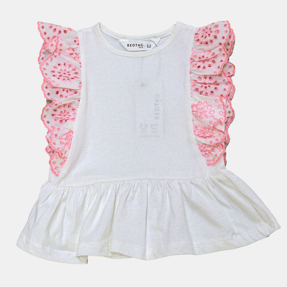 Schiffli Frll Peplum Jersey Top White