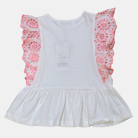 Schiffli Frll Peplum Jersey Top White - 0