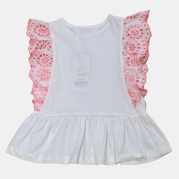 Schiffli Frll Peplum Jersey Top White