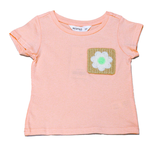 Peach Crochet Patch Pocket T Shirt Orange