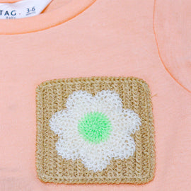 Peach Crochet Patch Pocket T Shirt Orange - 0