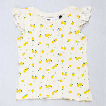 Ivory Lemon All Over Print Rib T Shiry Ivory