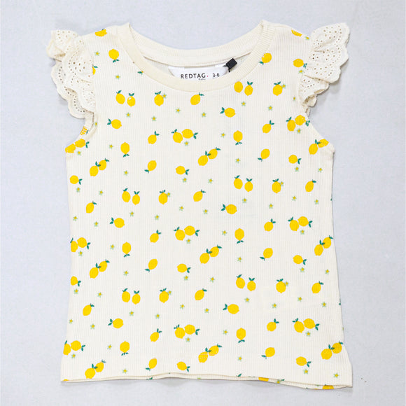Ivory Lemon All Over Print Rib T Shiry Ivory