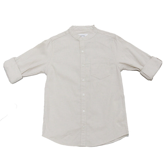 Beige Mandarin Collar Long Sleeve Shirt