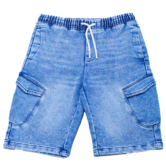 Light Wash Cargo Pocket Pullon Knit Denim Shorts Light Wash 15 16 Years
