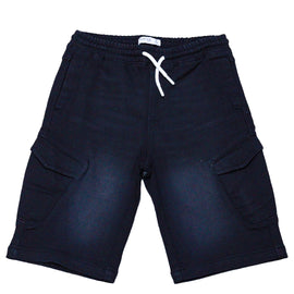 Black Cargo Pocket Pullon Knit Denim Shorts