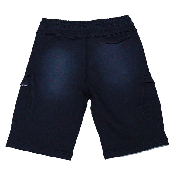 Black Cargo Pocket Pullon Knit Denim Shorts