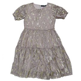 Pink Gold Lurex Tiered Dress Pale Pink