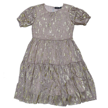 Pink Gold Lurex Tiered Dress Pale Pink