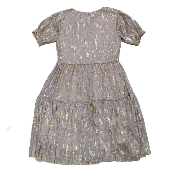 Pink Gold Lurex Tiered Dress Pale Pink