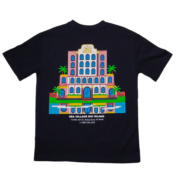 Black Seavillage City Place Front And Back Print Oversize Tee