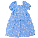 Blue White Bow Jacquard Tiered Dress-1