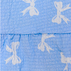 Blue White Bow Jacquard Tiered Dress - 0