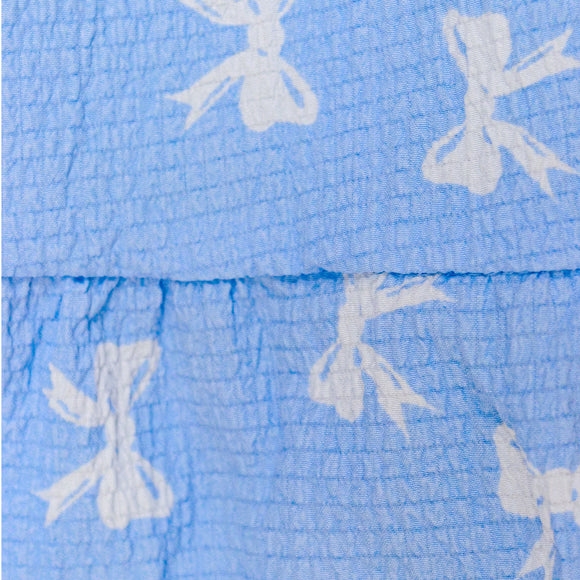 Blue White Bow Jacquard Tiered Dress