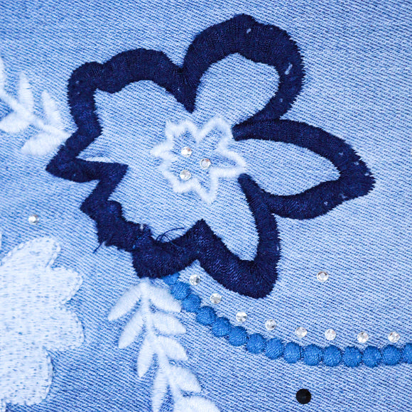 Lt Wash Flared Hem Jeans With Embroidery Light