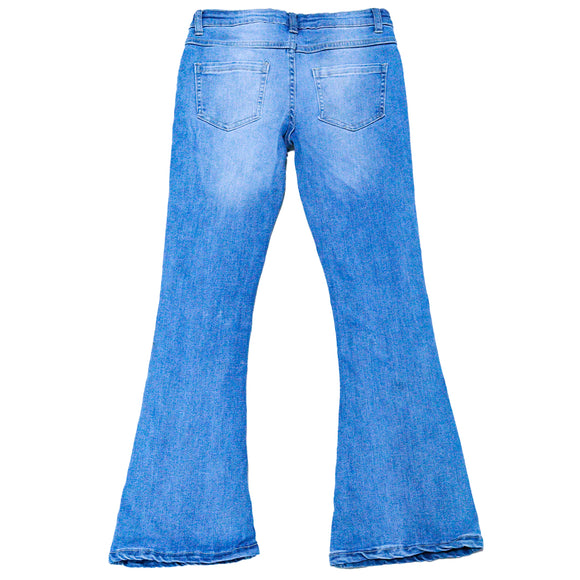 Lt Wash Flared Hem Jeans With Embroidery Light