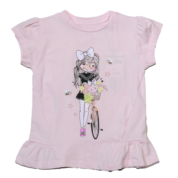 Pink 3D Embellishment Peplum T Shirt Pale