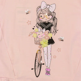 Pink 3D Embellishment Peplum T Shirt Pale - 0