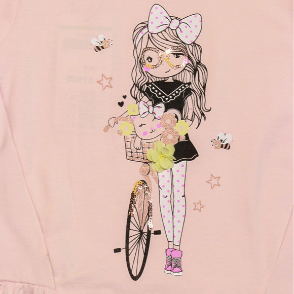 Pink 3D Embellishment Peplum T Shirt Pale