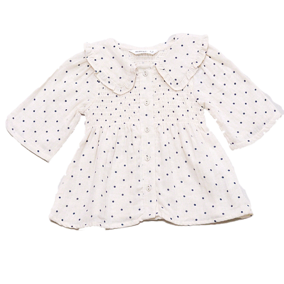 Beige Polkadot Button Front Blouse