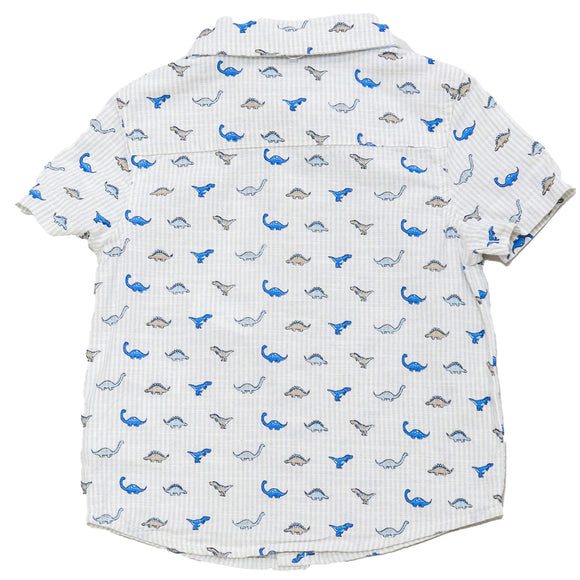 White Bow Tie Aop Dino Stripe Short Sleeve Shirt