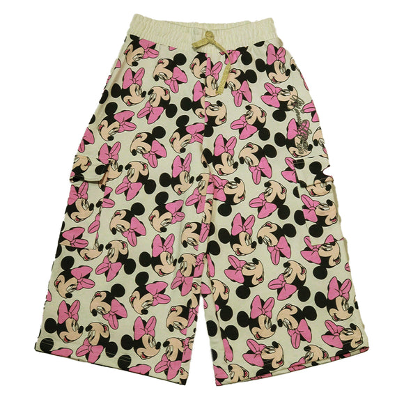 Cream Mickey Mouse Aop Wideleg Pants With Cargo Pocket