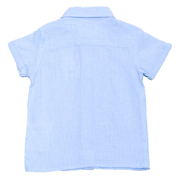 Blue Stripe Seersucker Resort Short Slv Shirt