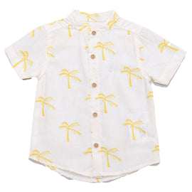 White With Aop Palm Tree Linen Short Slv Shirt