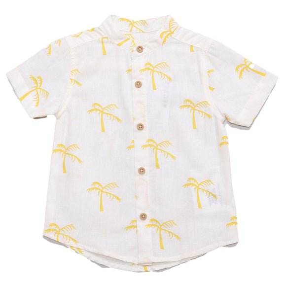 White With Aop Palm Tree Linen Short Slv Shirt