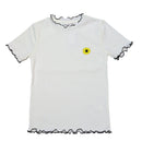 White Embroidered Rib Top With Contrast Color-1
