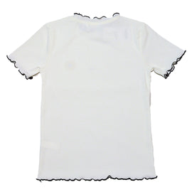 White Embroidered Rib Top With Contrast Color - 0